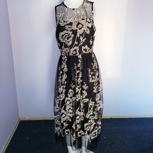 NWOT Black Floral Embroidered Sheer Long Dress 8